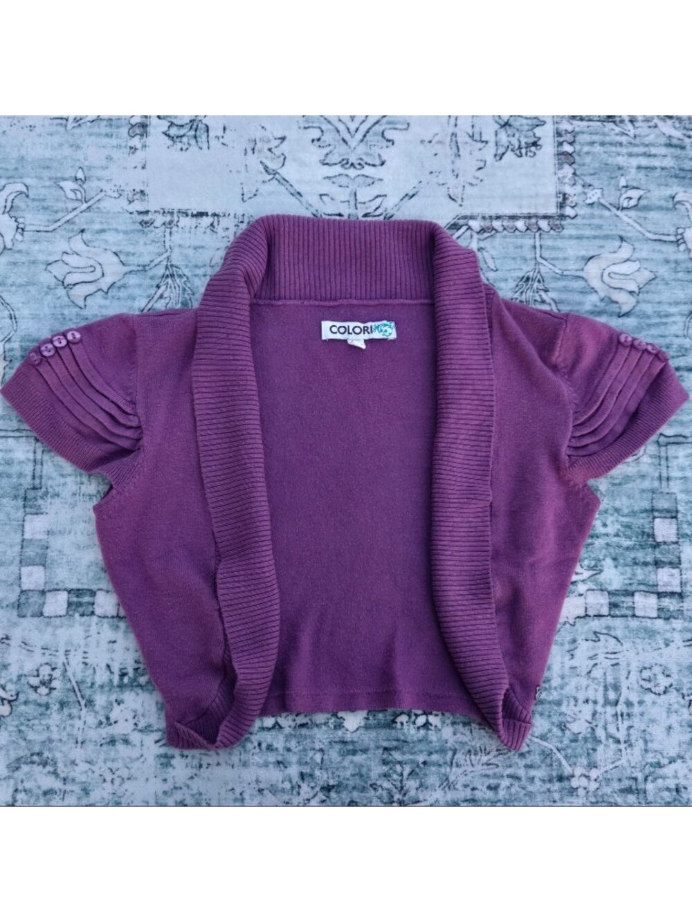 Vintage Y2K Plum Purple Shrug Bolero Cropped Cardigan Size S Cap Sleeves 2000s
